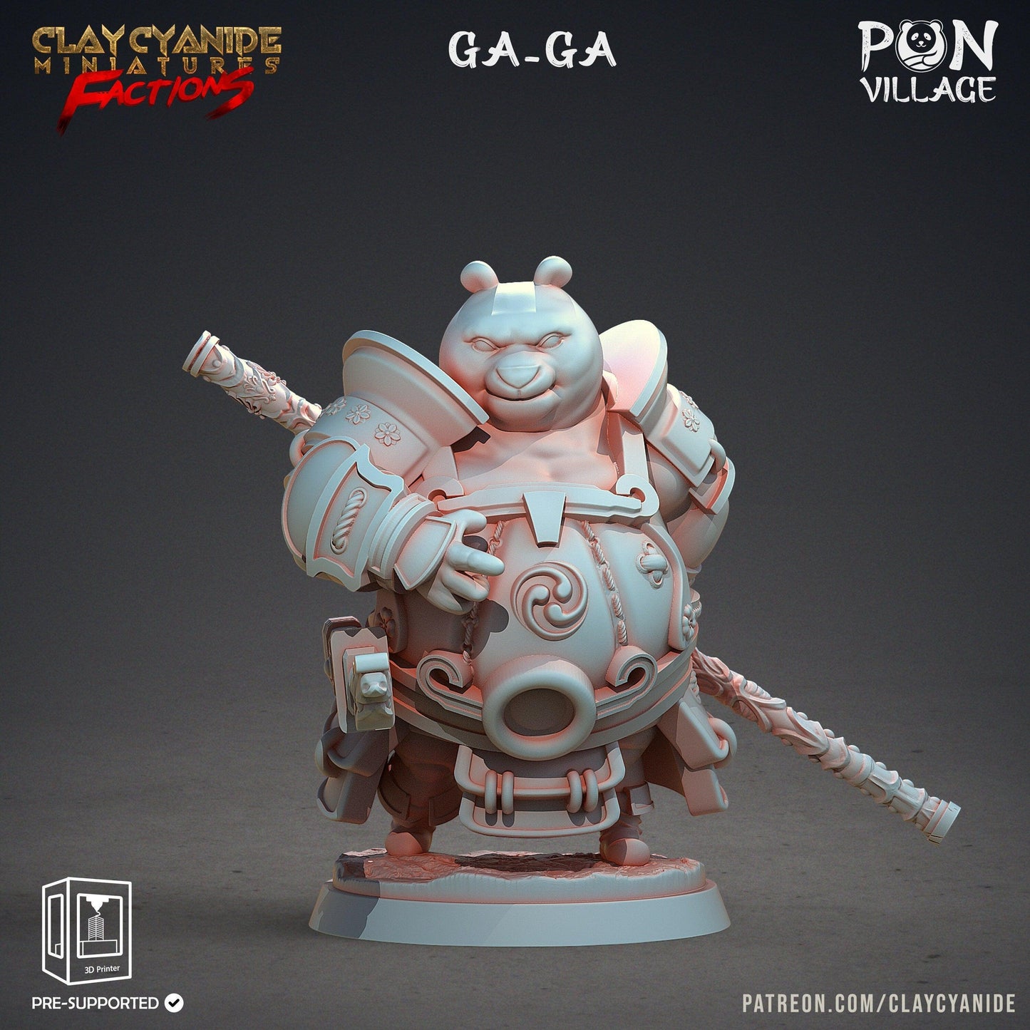 Ga-Ga Pandafolk Miniature | Lively Warrior Pandaren Adventurer for D&D Tabletop RPGs - Plague Miniatures