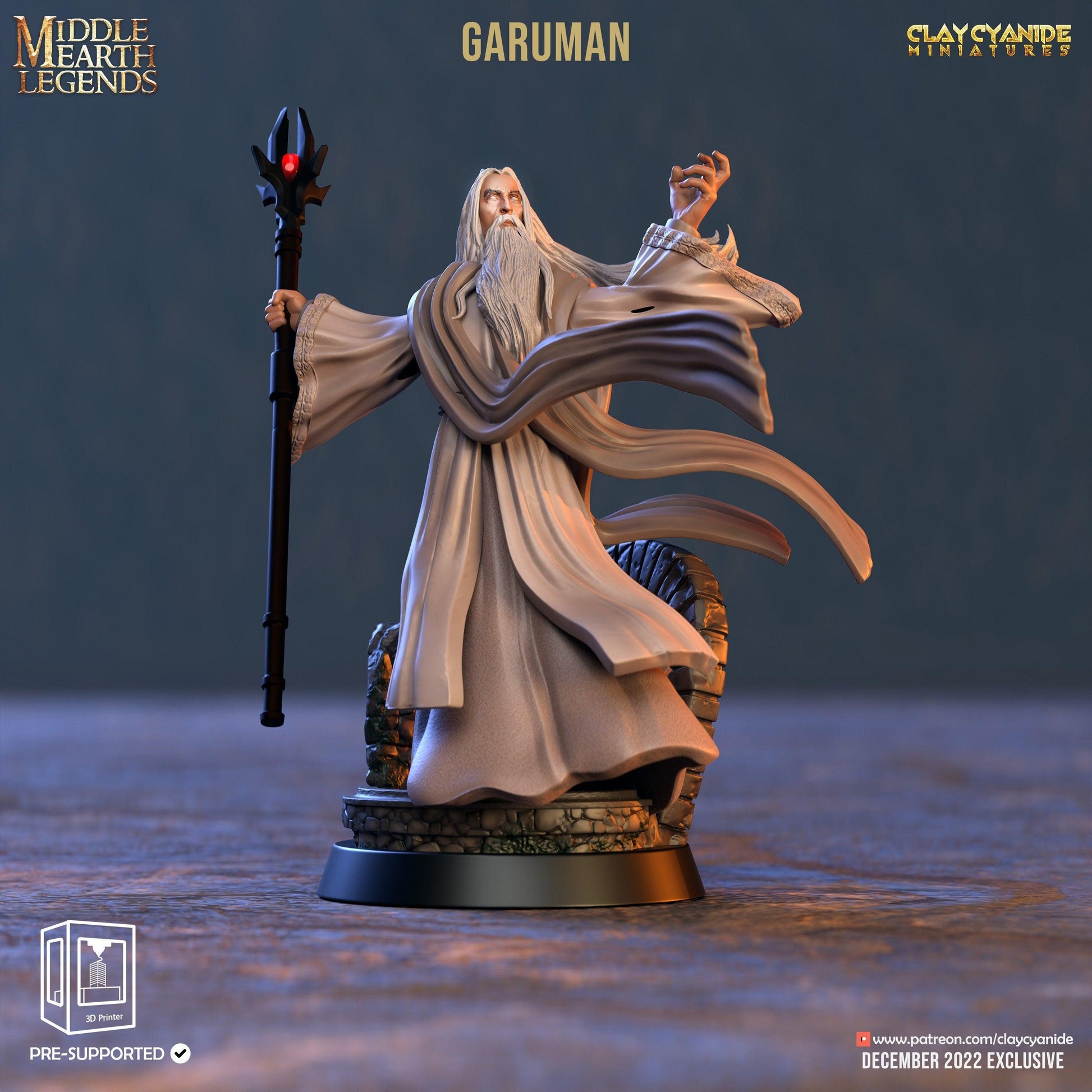 Garuman, the Grand Wizard Miniature | Spellcaster Figurine for Tabletop Gaming | 32mm Scale - Plague Miniatures shop for DnD Miniatures