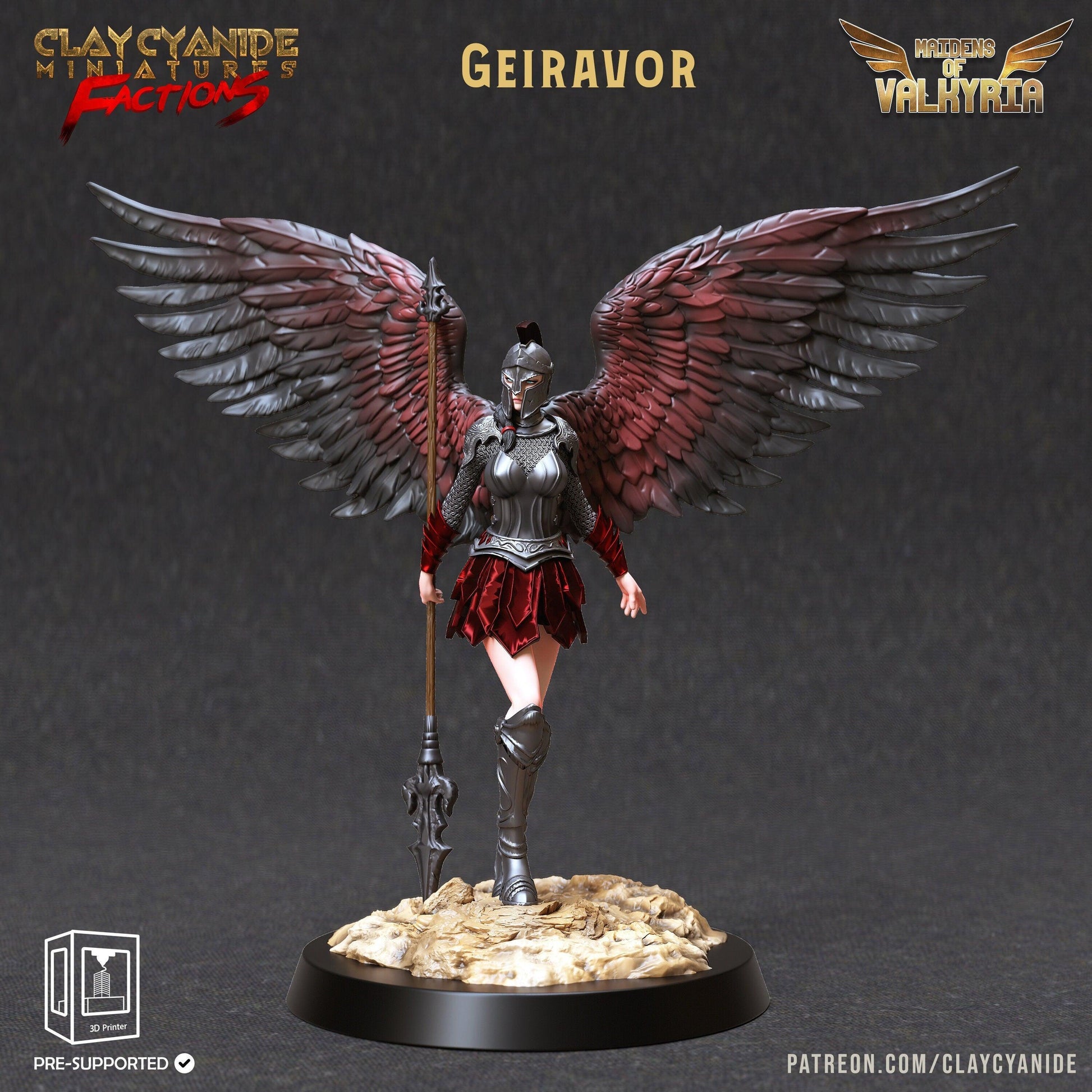 Geiravor Winged Valkyrie Miniature | Radiant Warrior of the Heavens | 32mm Scale - Plague Miniatures