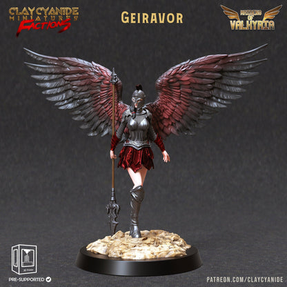Geiravor Winged Valkyrie Miniature | Radiant Warrior of the Heavens | 32mm Scale - Plague Miniatures