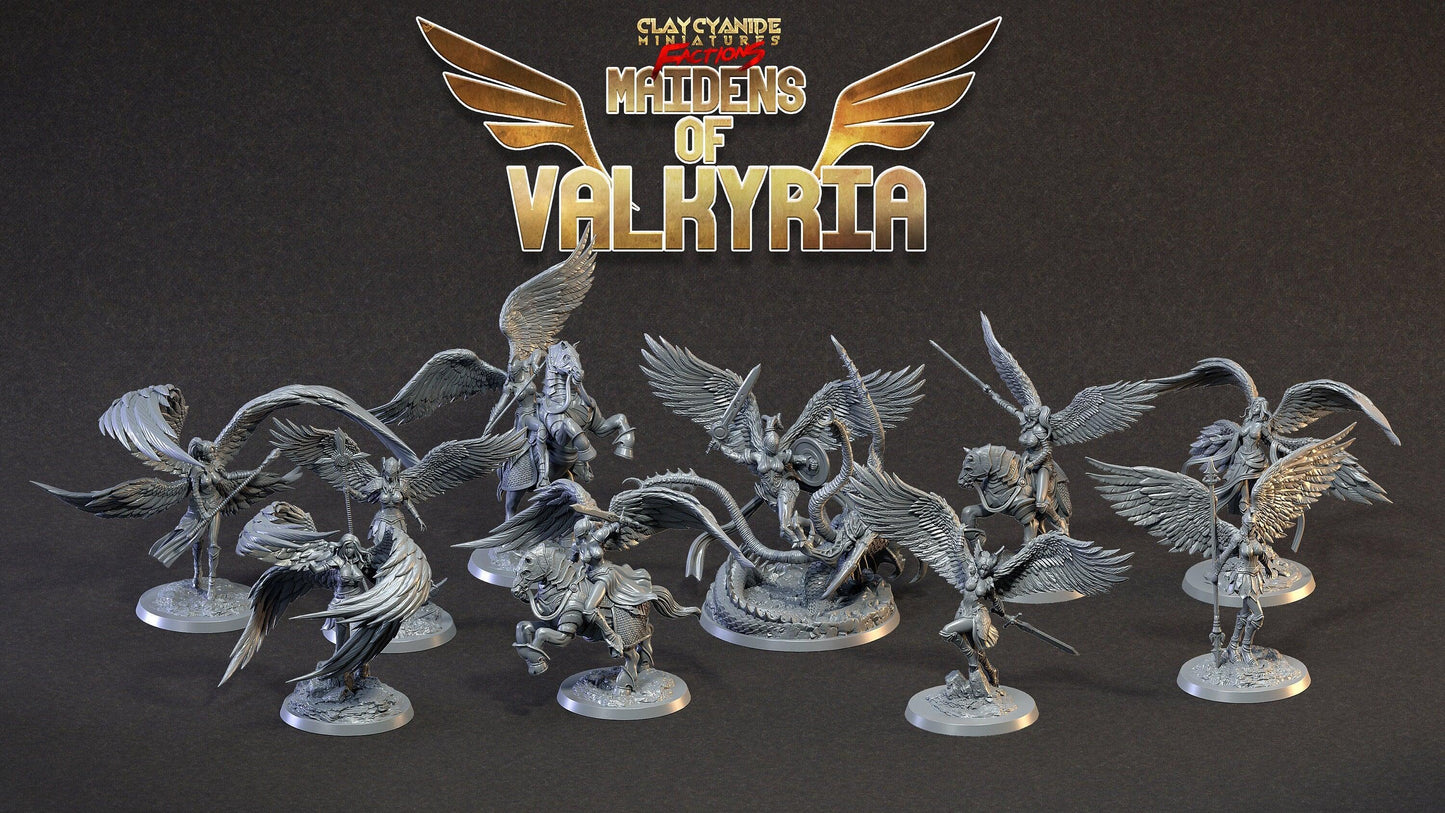 Geiravor Winged Valkyrie Miniature | Radiant Warrior of the Heavens | 32mm Scale - Plague Miniatures
