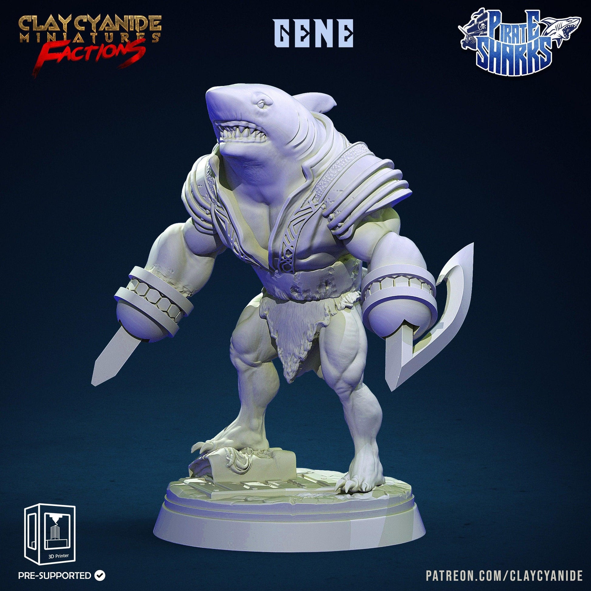 Gene, the Pirate Shark with a Shank and Modified Weapon Miniature | Sneak Attack DnD Miniature | Pirate 32mm Scale - Plague Miniatures shop for DnD Miniatures