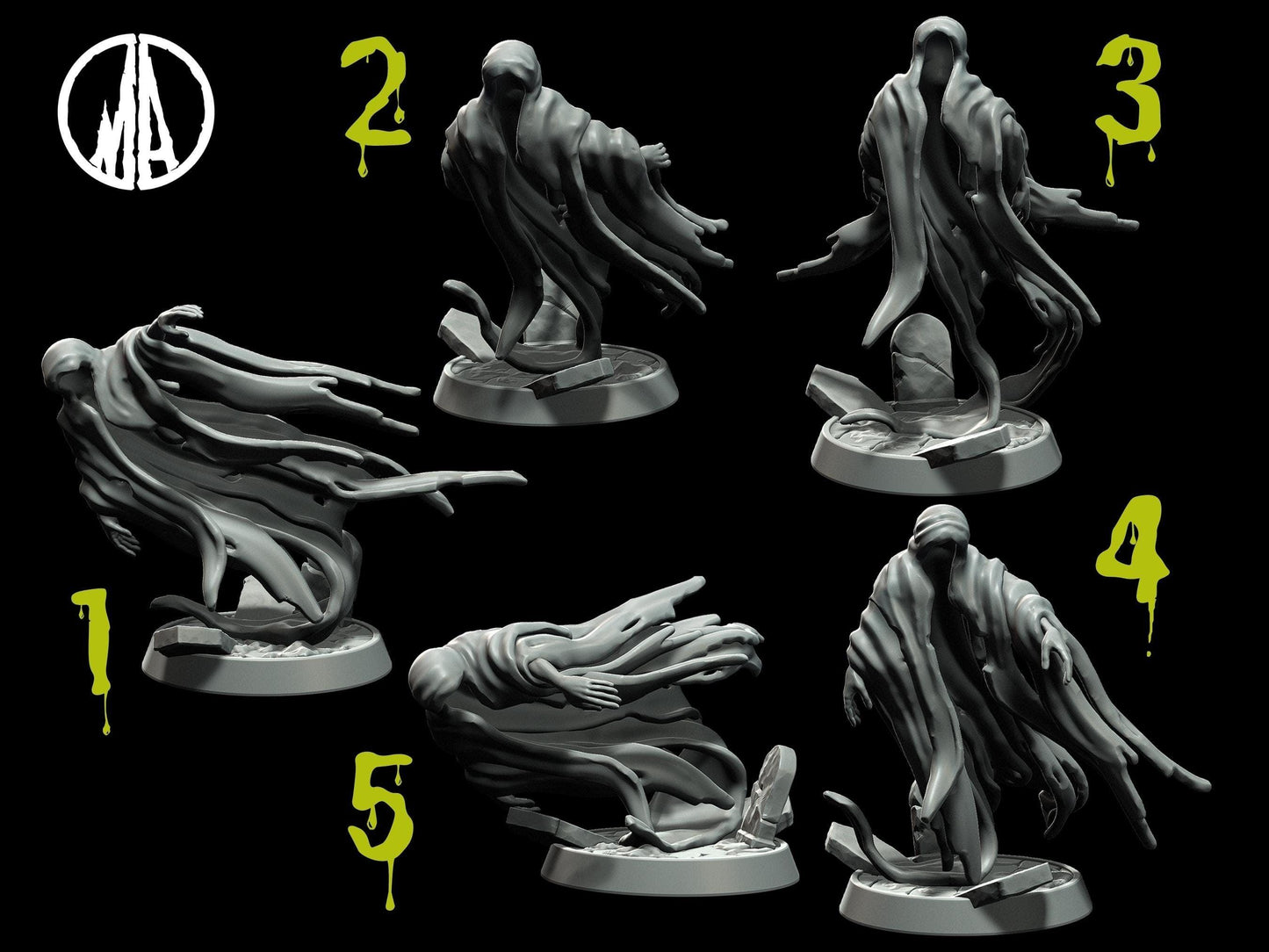 Ghost Miniature ghost figurine - 5 Poses - 28mm scale Tabletop gaming DnD Miniature Dungeons and Dragons,dnd 5e ghost figurine - Plague Miniatures shop for DnD Miniatures