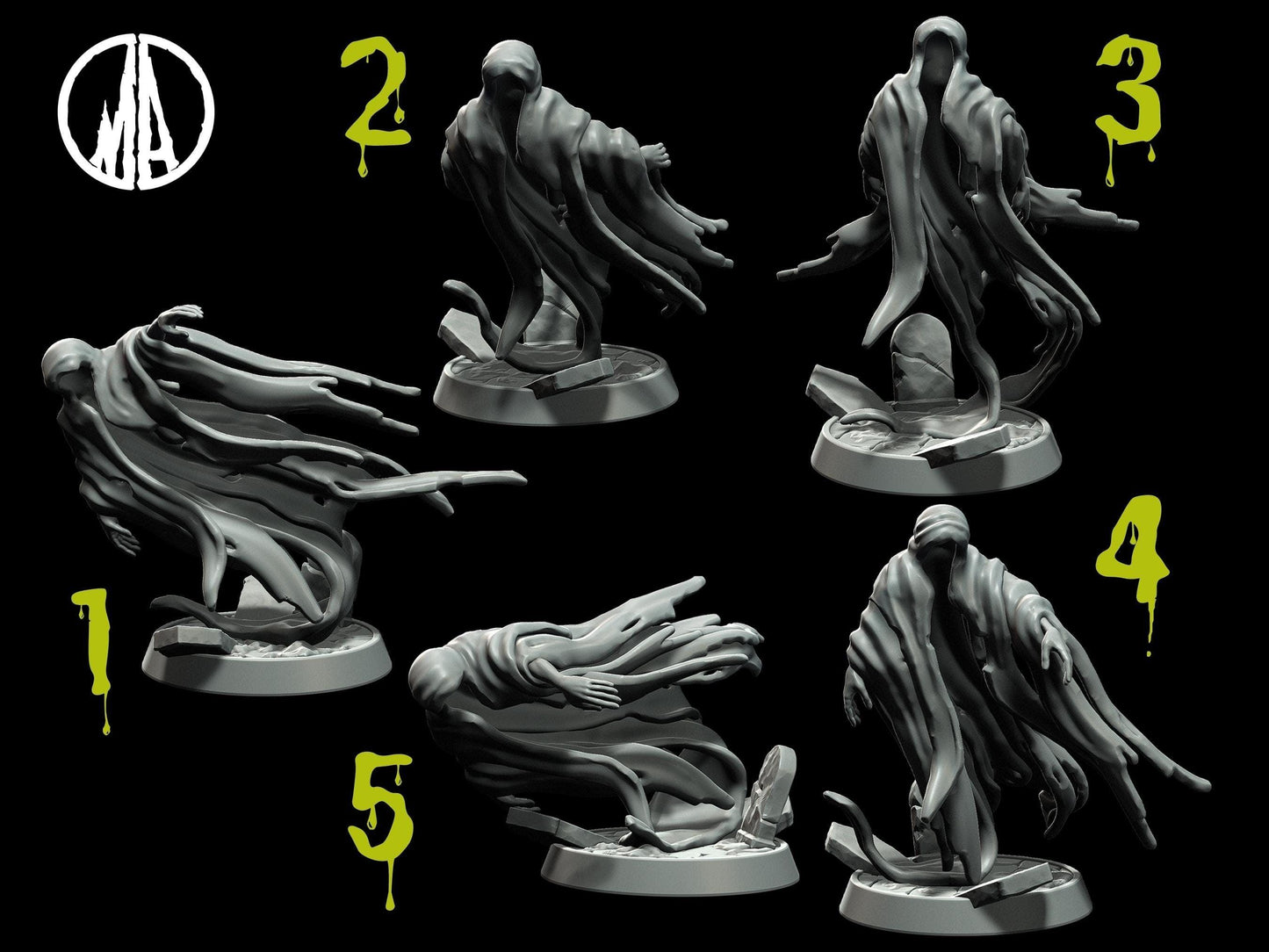 Ghost Miniature ghost figurine - 5 Poses - 28mm scale Tabletop gaming DnD Miniature Dungeons and Dragons,dnd 5e ghost figurine - Plague Miniatures