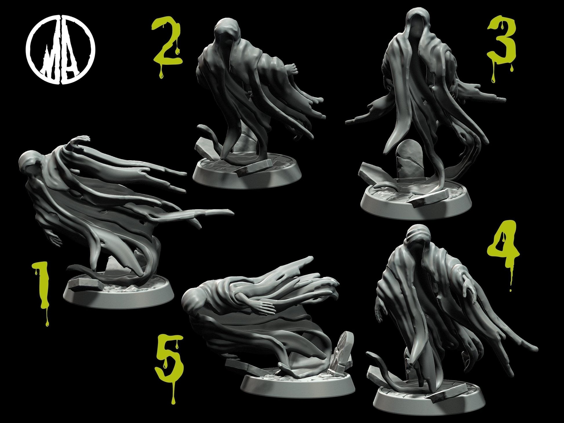 Ghost Miniature Ghoul miniature undead miniature - 5 Poses - 28mm scale Tabletop gaming DnD Miniature Dungeons and Dragons,dnd 5e - Plague Miniatures