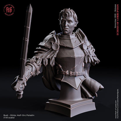 Gikta Half-Orc Paladin Miniature | Heroic Figure for Dungeons and Dragons | 32mm Scale - Plague Miniatures