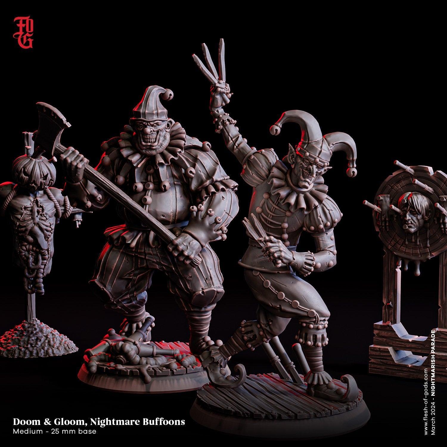 Gloom the Jester Miniature | Nightmare Fools Monster Miniature | 32mm Scale and 75mm Scale - Plague Miniatures