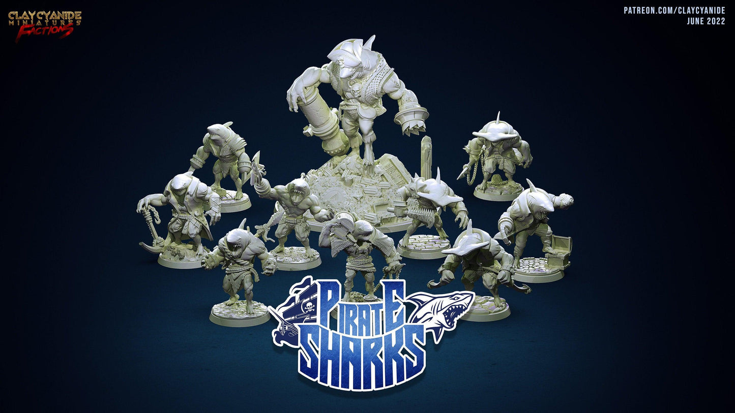 Gnaw, the Battle-Ready Pirate Shark Miniature | Menacing Sharkin DnD Miniature | 32mm Scale - Plague Miniatures shop for DnD Miniatures