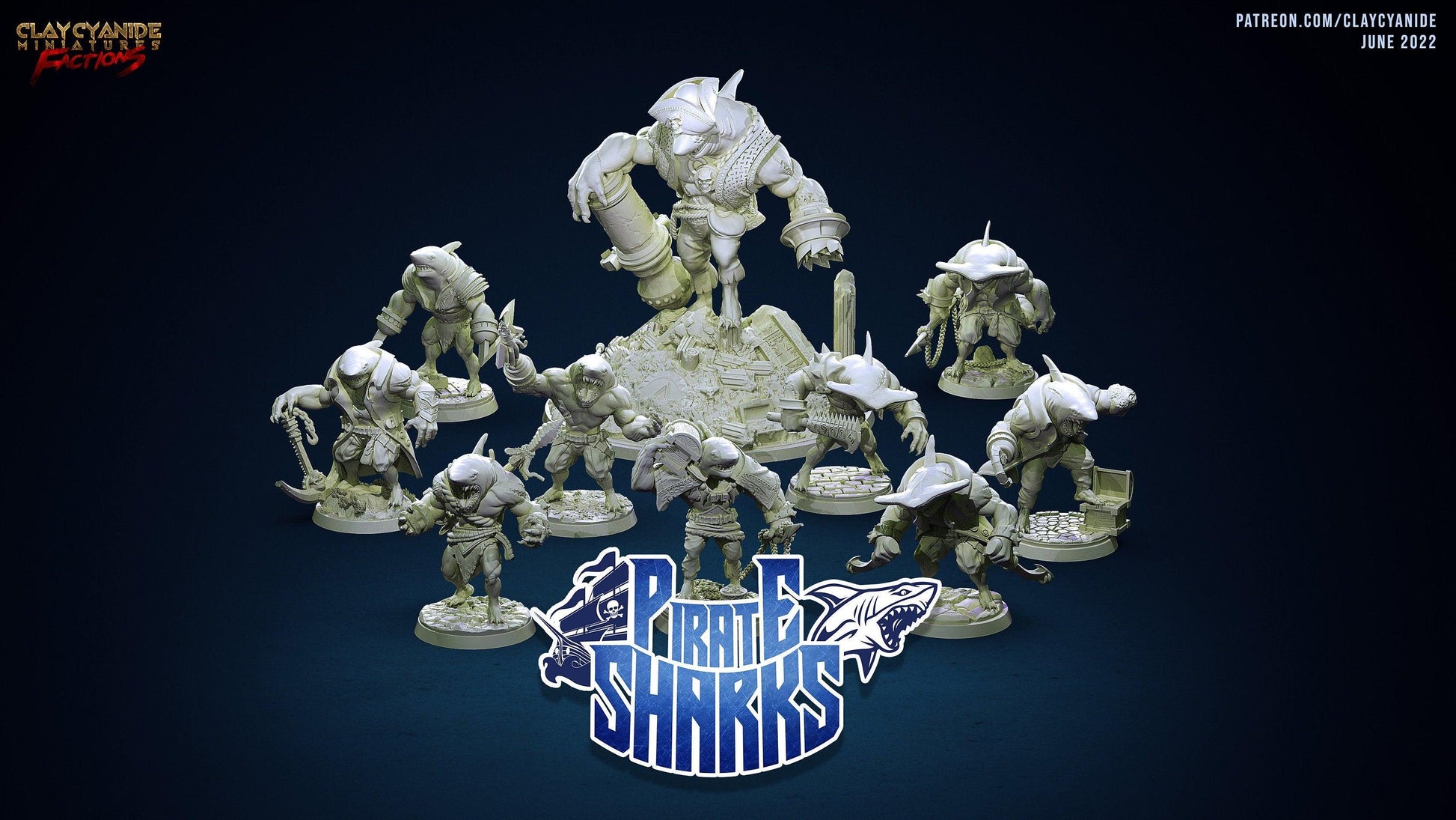 Gnaw, the Battle-Ready Pirate Shark Miniature | Menacing Sharkin DnD Miniature | 32mm Scale - Plague Miniatures