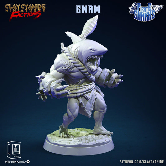 Gnaw, the Battle-Ready Pirate Shark Miniature | Menacing Sharkin DnD Miniature | 32mm Scale - Plague Miniatures