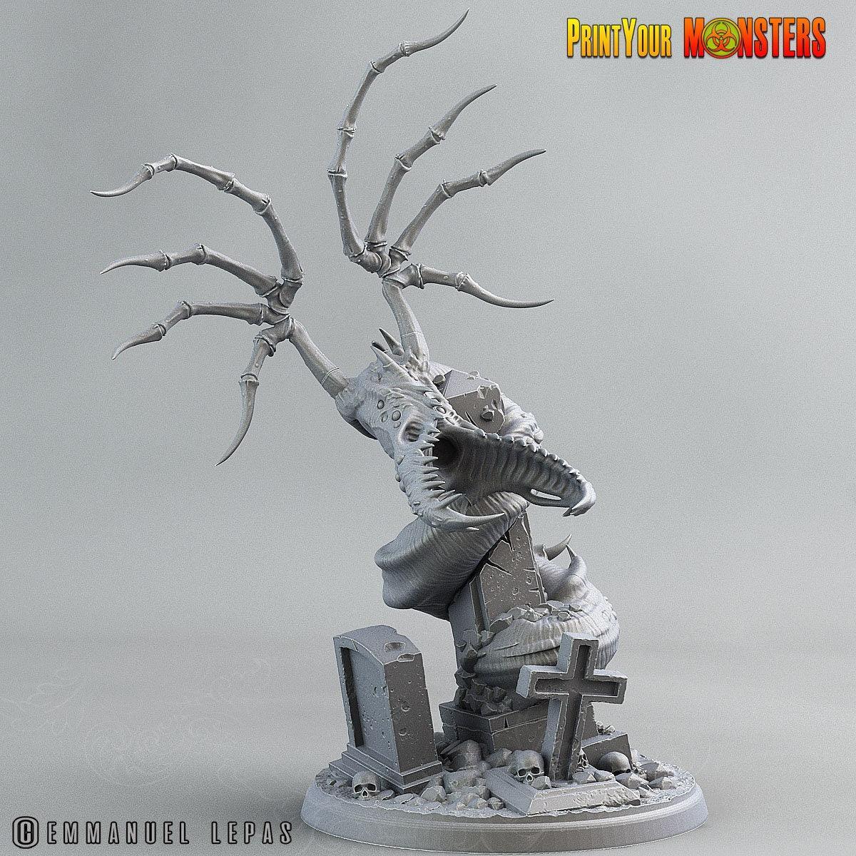 Graveyard Dragon Miniature | Halloween DnD Monster Decor | 75mm Base - Plague Miniatures