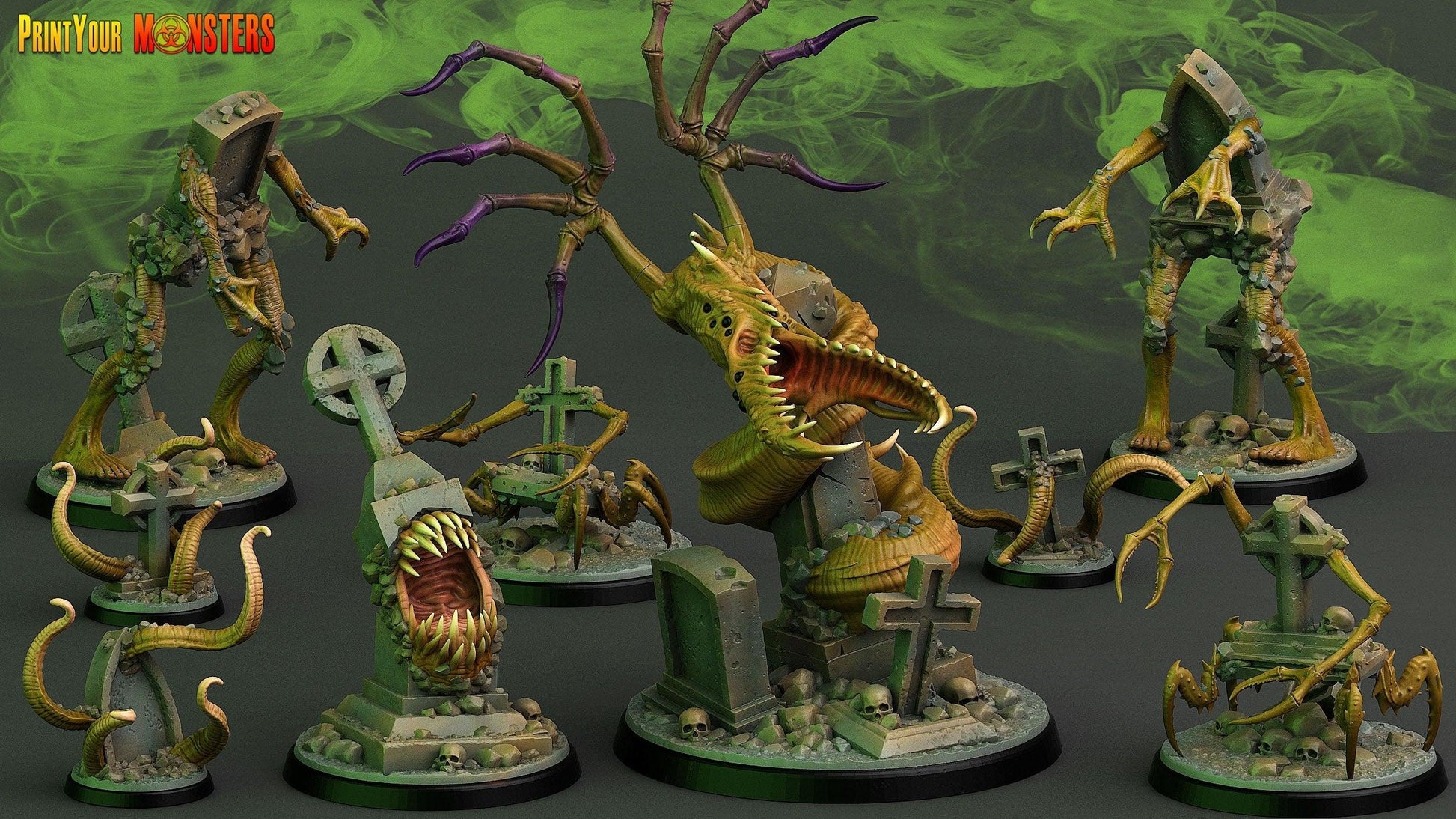 Graveyard Headstone Tentacle Monster Miniatures | Halloween Terrain | 25mm Base - Plague Miniatures