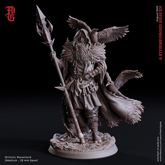 Grimnir, Ravenlord Miniature | Norse Druid for DnD Adventures | 32mm Scale or 75mm Scale - Plague Miniatures