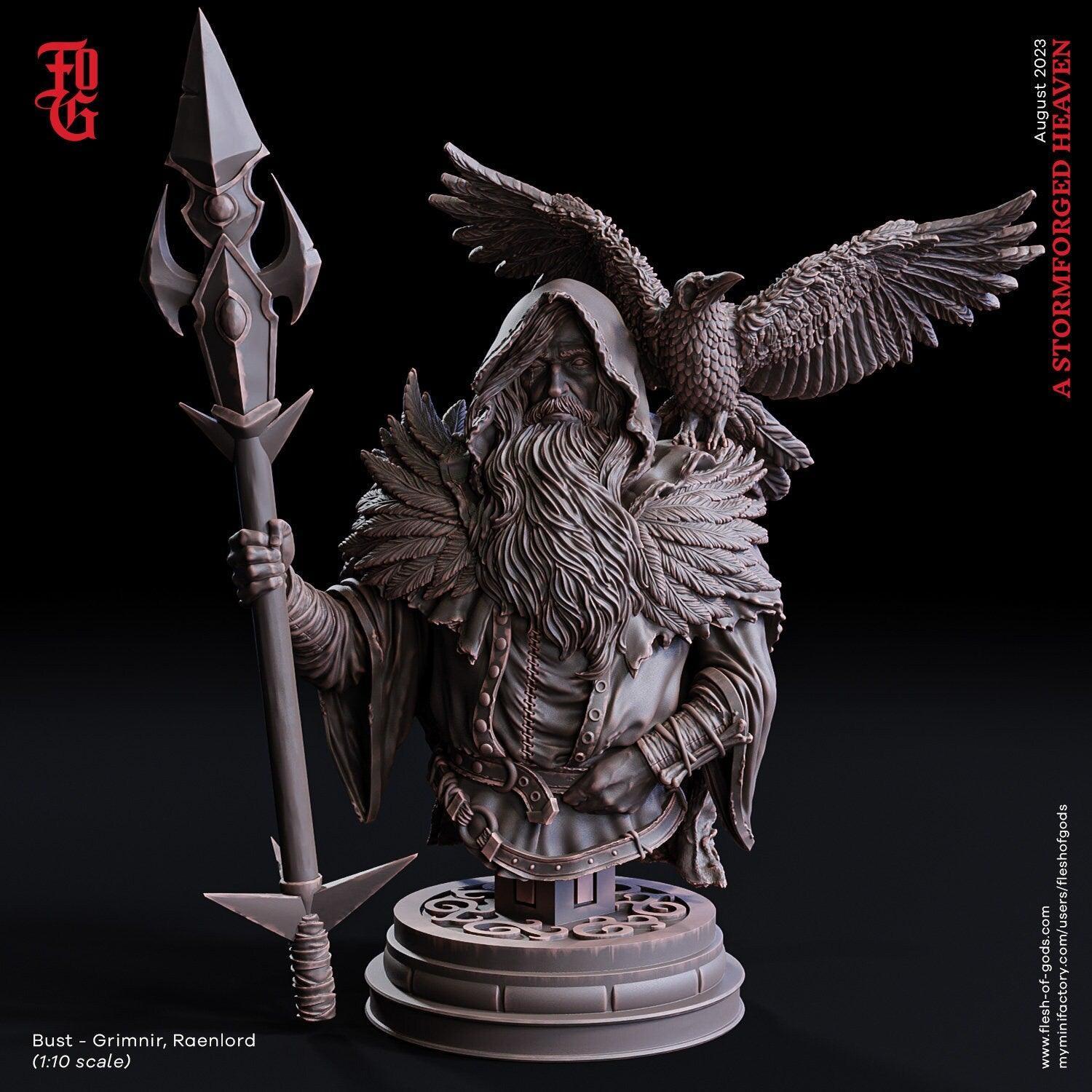 Grimnir, Ravenlord Miniature | Norse Druid for DnD Adventures | 32mm Scale or 75mm Scale - Plague Miniatures