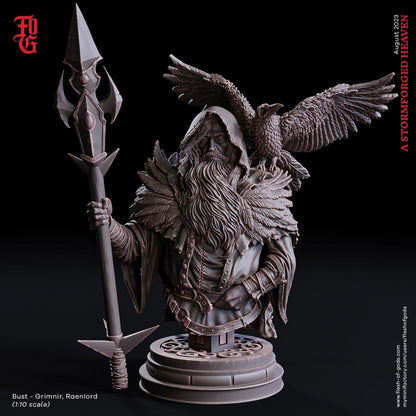 Grimnir, Ravenlord Miniature | Norse Druid for DnD Adventures | 32mm Scale or 75mm Scale - Plague Miniatures