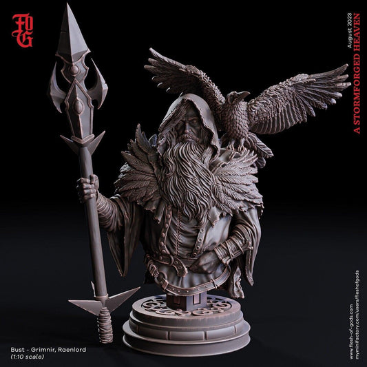 Grimnir, Ravenlord Norse Bust | Resin Statue of a Viking Chieftain - Plague Miniatures