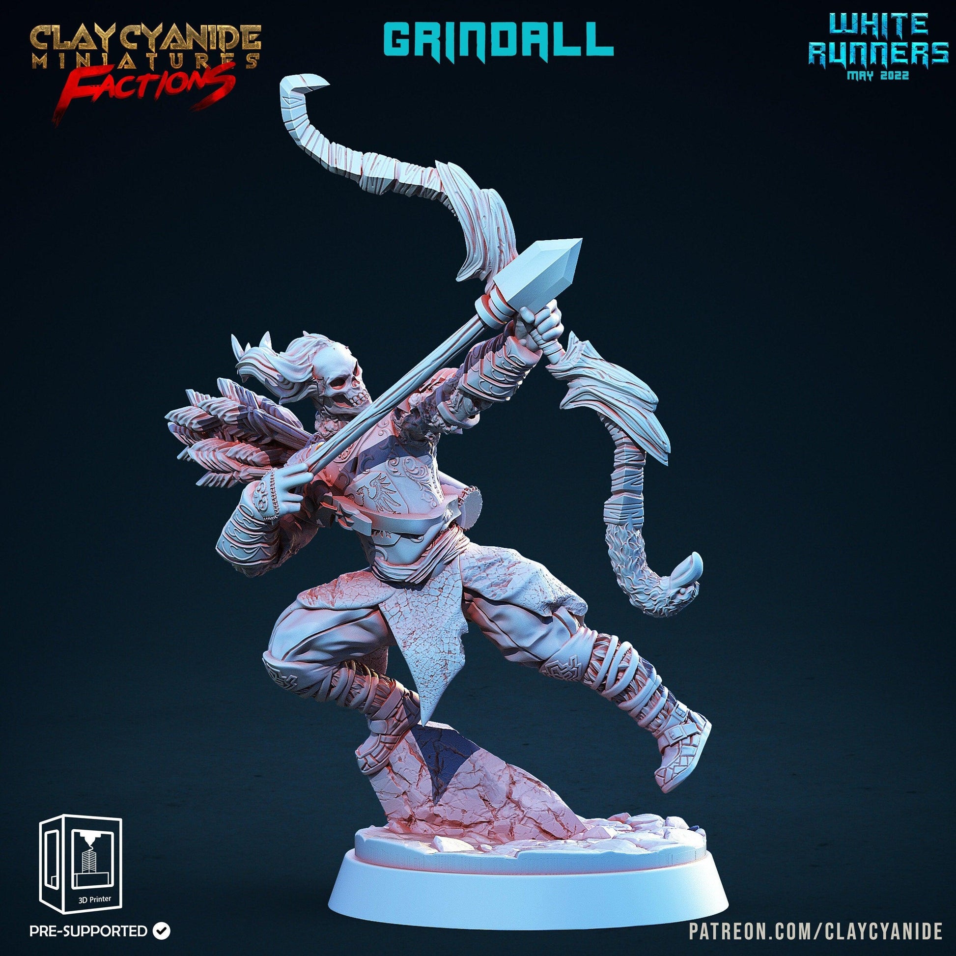 Grindall, White Runner Skeleton Archer | Undead Legion Miniatures | 32mm Scale - Plague Miniatures