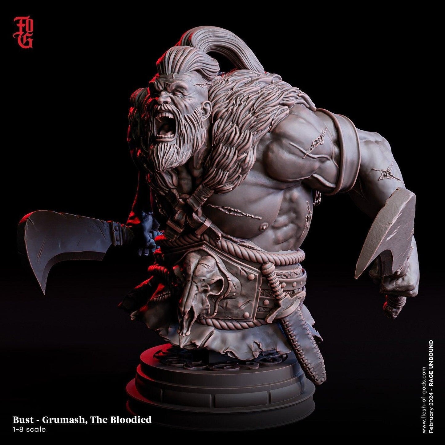 Grumash, the Bloodied Miniature | Frenzied Warrior of Unyielding Rage | 32mm Scale or 75mm Scale - Plague Miniatures