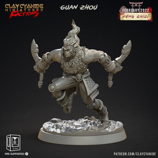 Guan Zhou Apefolk Miniature | Varana Figure for Tabletop Adventures | 32mm Scale - Plague Miniatures