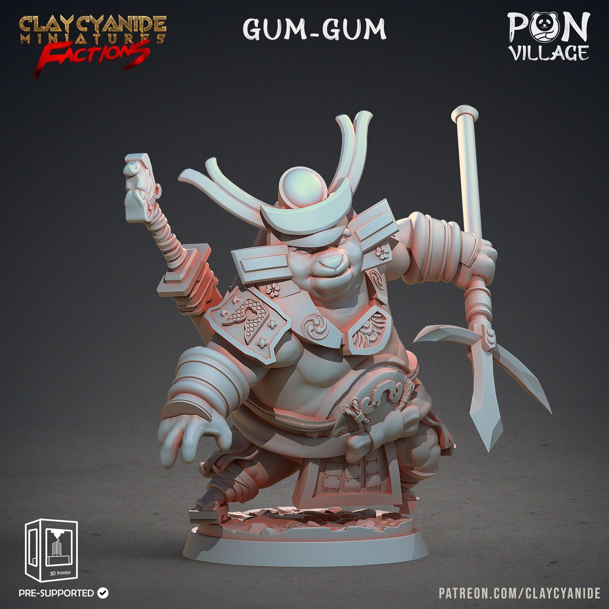 Gum-Gum Pandafolk Warrior Miniature | Lively Pandaren for Tabletop RPGs | 32mm Scale - Plague Miniatures