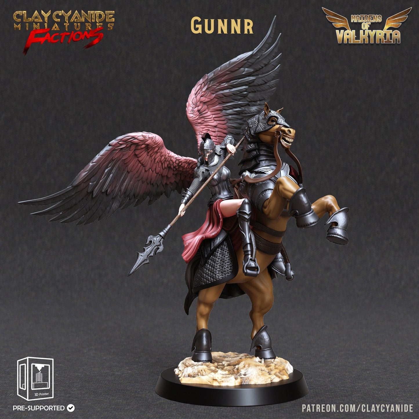 Gunnr Maiden Valkyrie Miniature | Mounted Valkyric Steed | 32mm Scale - Plague Miniatures