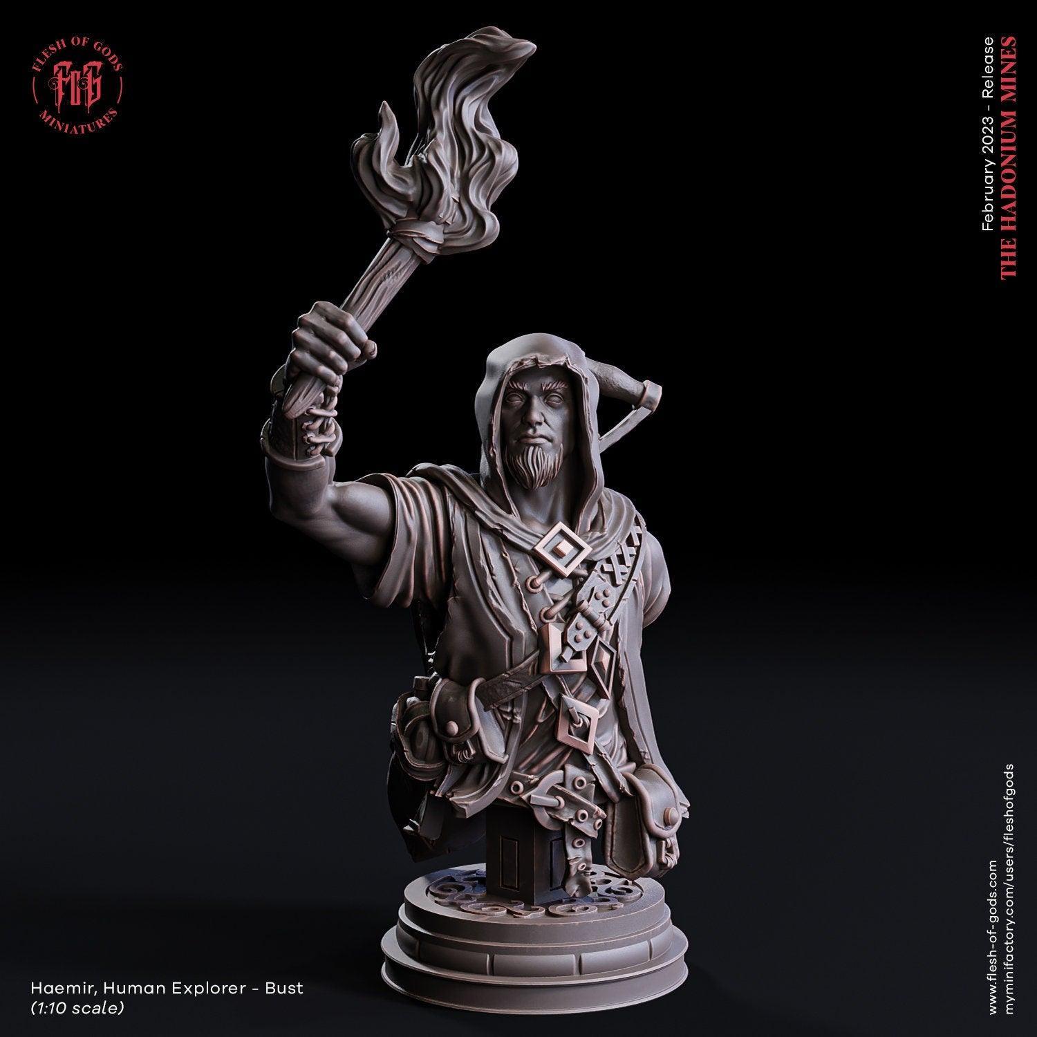 Haemir, Human Explorer Miniature | Adventurous DnD Figurine | 32mm Scale or 75mm Scale - Plague Miniatures