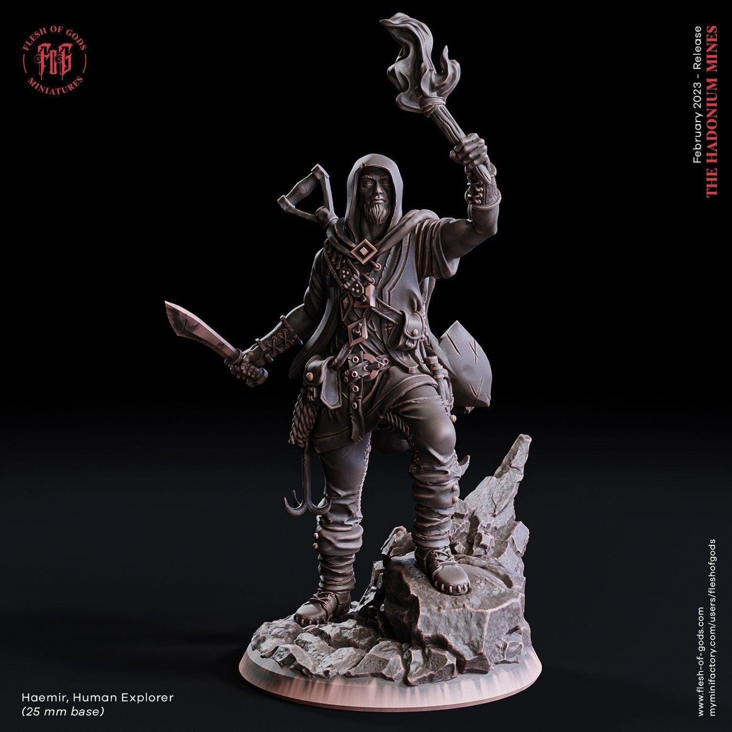 Haemir, Human Explorer Miniature | Adventurous DnD Figurine | 32mm Scale or 75mm Scale - Plague Miniatures