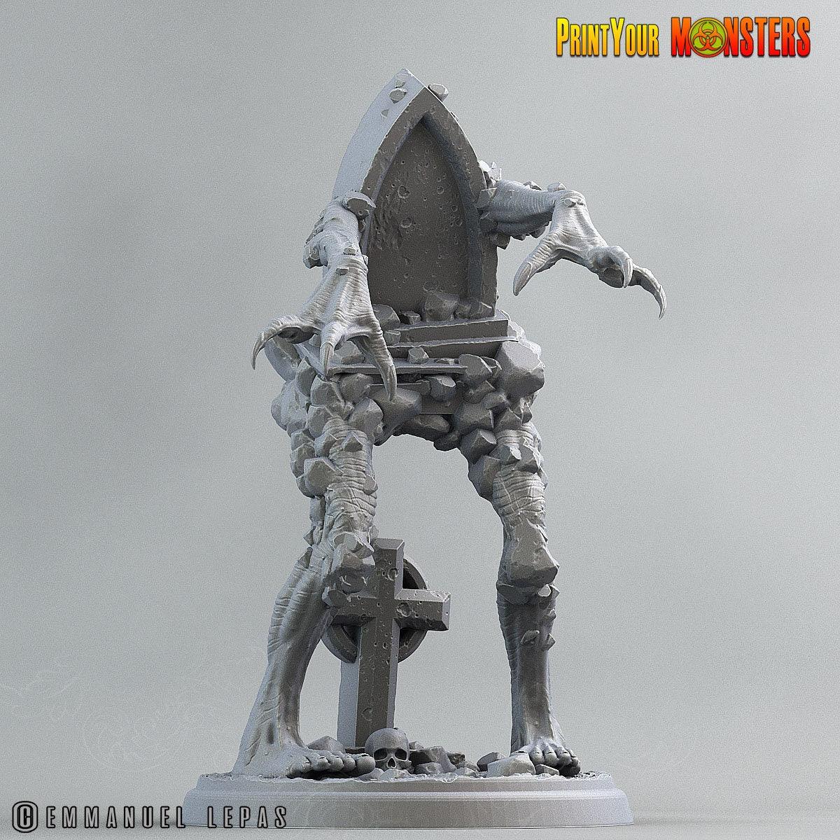 Headstone Monster Miniature | DnD Halloween Graveyard Terrain | 50mm Base - Plague Miniatures