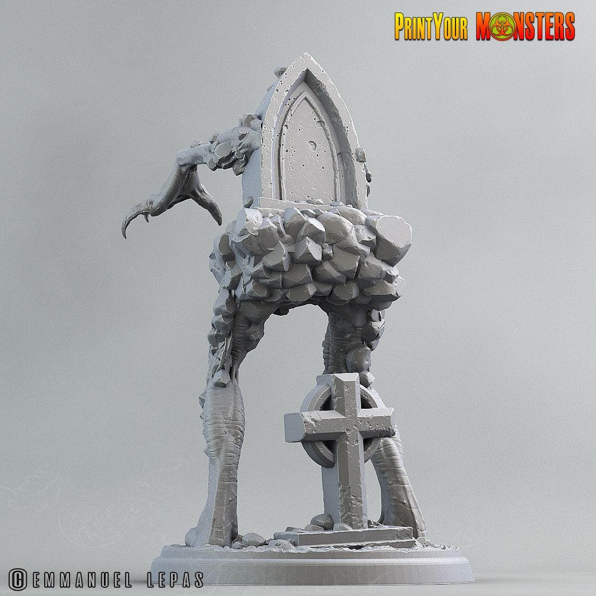 Headstone Monster Miniature | DnD Halloween Graveyard Terrain | 50mm Base - Plague Miniatures