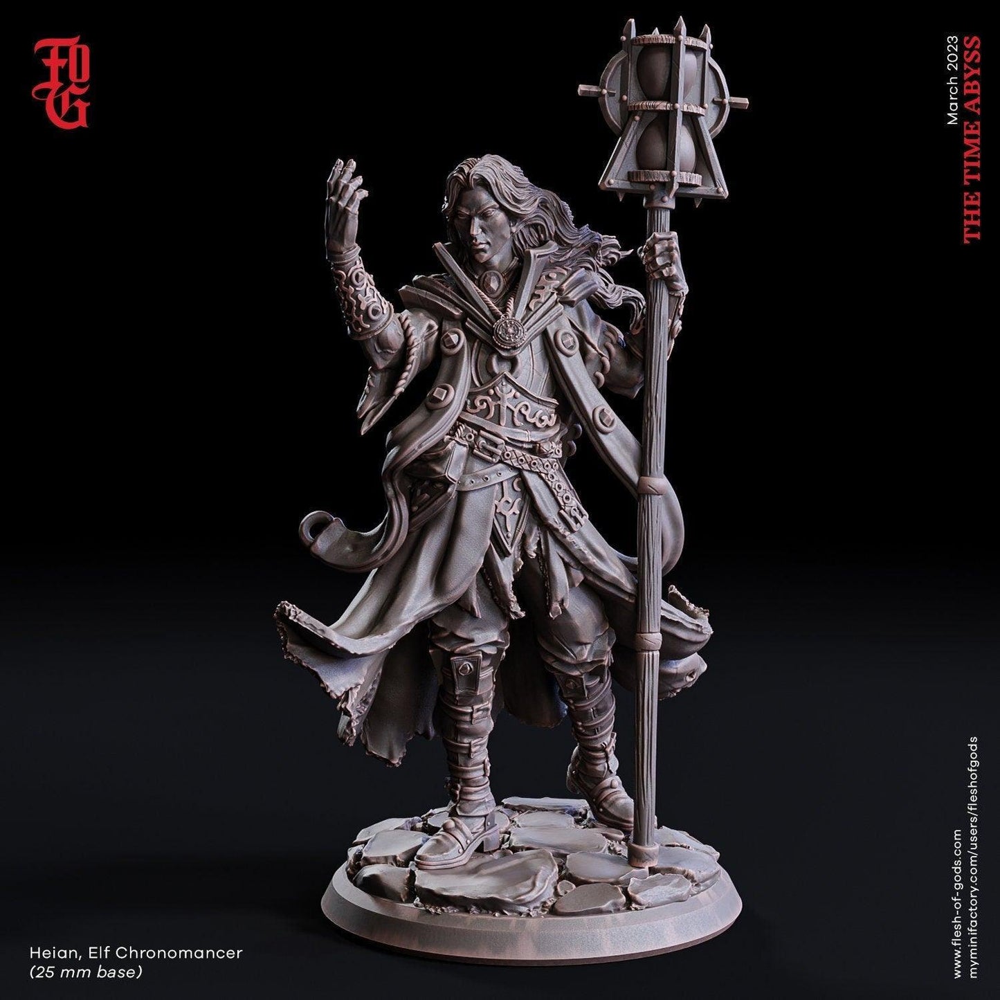 Heian, Elf Chronomancer Miniature | Time-Bending Wizard for DnD Journeys | 32mm Scale - Plague Miniatures