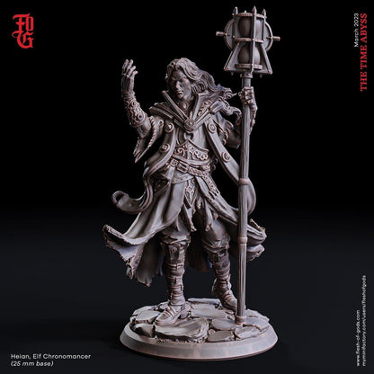 Heian, Elf Chronomancer Miniature | Time-Bending Wizard for DnD Journeys | 32mm Scale - Plague Miniatures