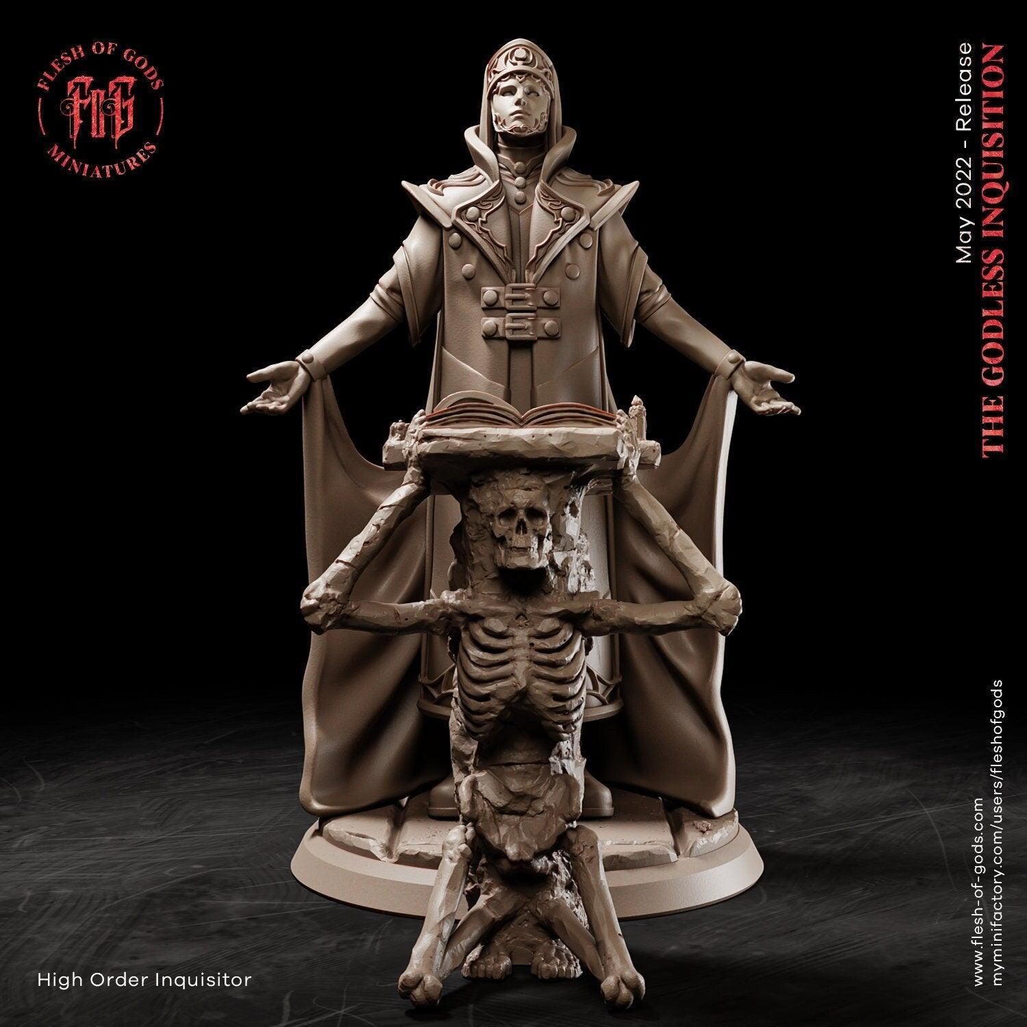 High Inquisitor Miniature with Skeleton Altar | DnD Miniature Dungeons and Dragons 5e | 32mm Scale - Plague Miniatures