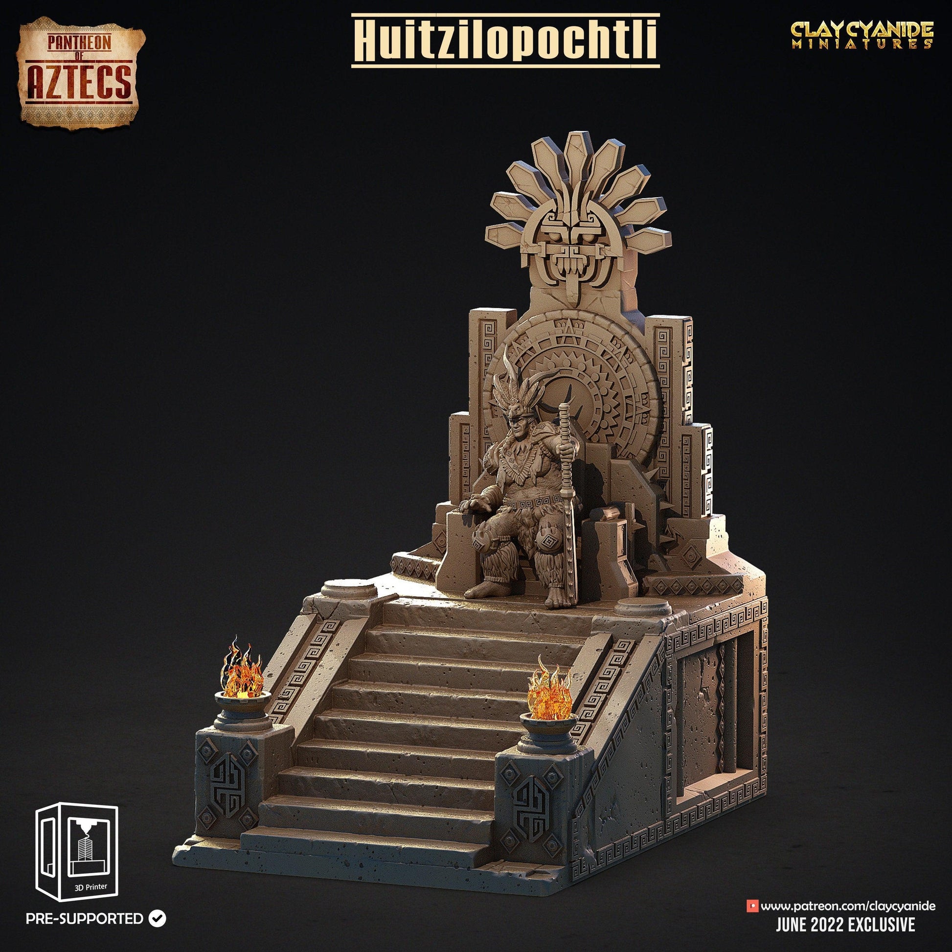 Huitzilopochtli Aztec Deity on Throne Miniature | Divine Majesty for DnD | 32mm Scale - Plague Miniatures