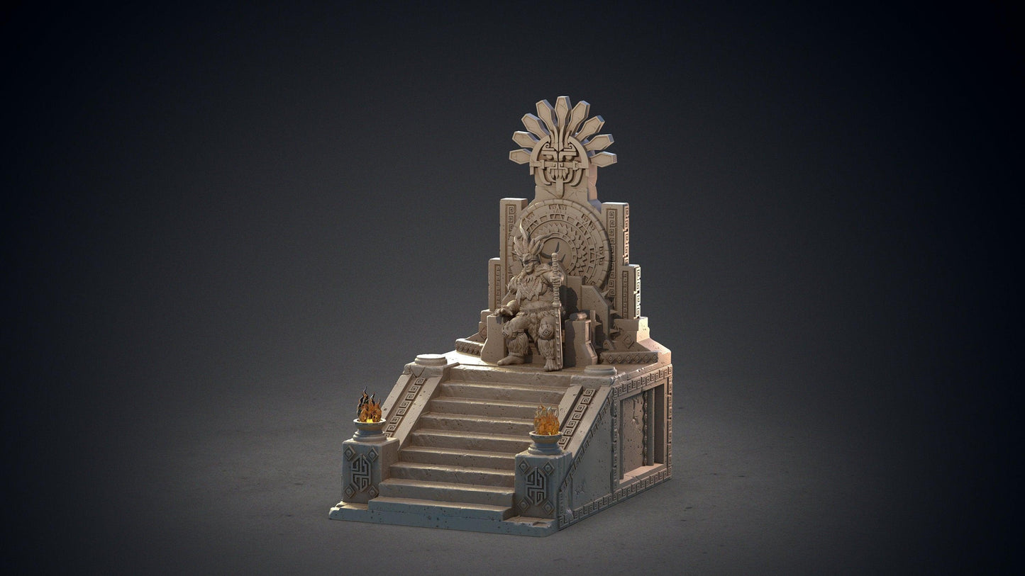 Huitzilopochtli Aztec Deity on Throne Miniature | Divine Majesty for DnD | 32mm Scale - Plague Miniatures
