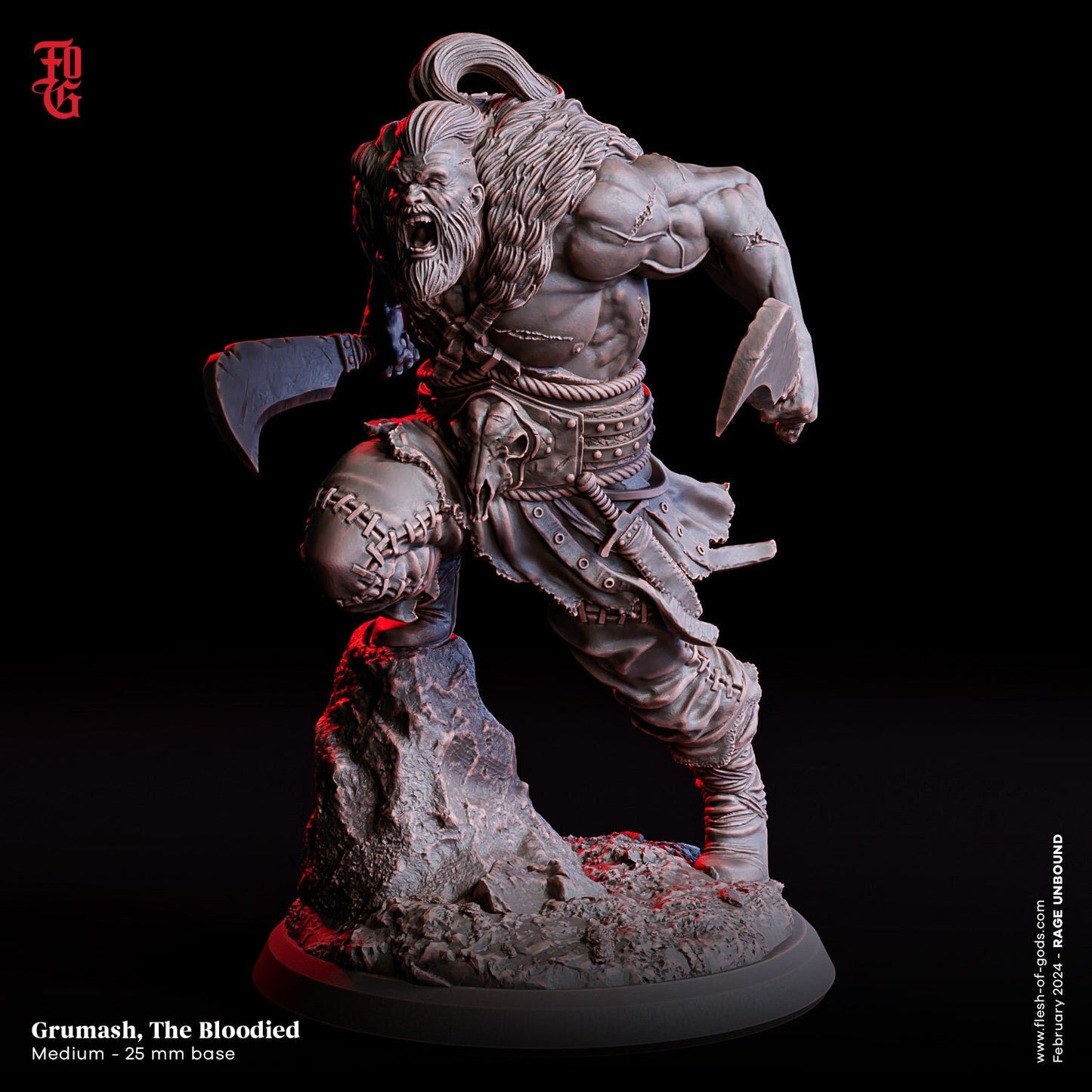 Grumash, the Bloodied Miniature | Frenzied Warrior of Unyielding Rage | 32mm Scale or 75mm Scale - Plague Miniatures