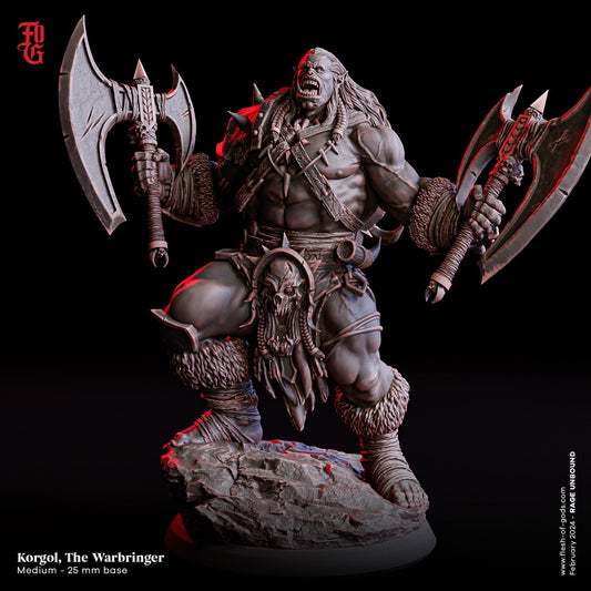 Korgol the Warbringer Miniature | Mighty Orc Monarch of Battle | 32mm Scale or 75mm Scale - Plague Miniatures