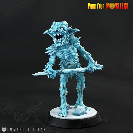 Frozen Lance Goblin Warrior Miniature | Icy Guardian for Everfrost Quests - Plague Miniatures