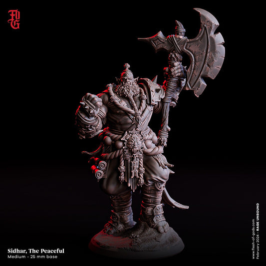 Sidhar, the Peaceful Miniature | Orc Warrior of Tranquil Strength | 32mm Scale or 75mm Scale - Plague Miniatures