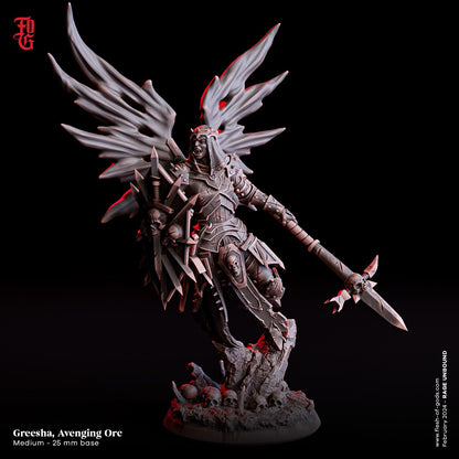 Greesha, Avenging Orc Angel Female Miniature | Divine Fury Incarnate | 32mm Scale - Plague Miniatures