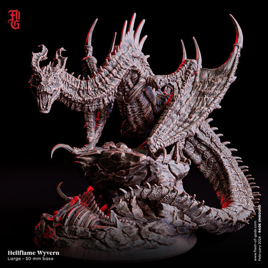 Hellflame Wyvern Monster Miniature | Infernal Fury from the Skies | 50mm Base - Plague Miniatures