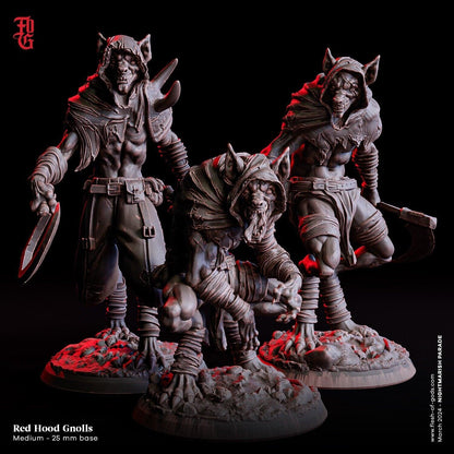 Red Hood Gnoll Miniatures | Hyena Gang Medium Fiend Monsters | 32mm Scale - Plague Miniatures