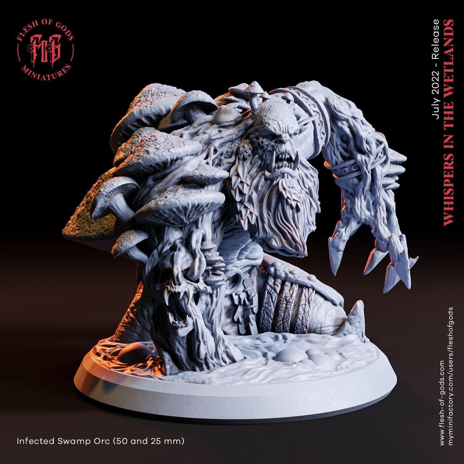 Infected Swamp Orc Miniature | Giant Ogre Swamp Monster DnD Miniature | 50mm Base - Plague Miniatures