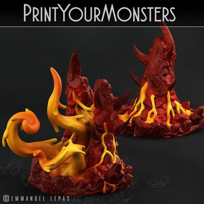 Infernal Magma Ropers Miniatures Set | Fiery Elemental Tendrils of Doom Fire Terrain - Plague Miniatures