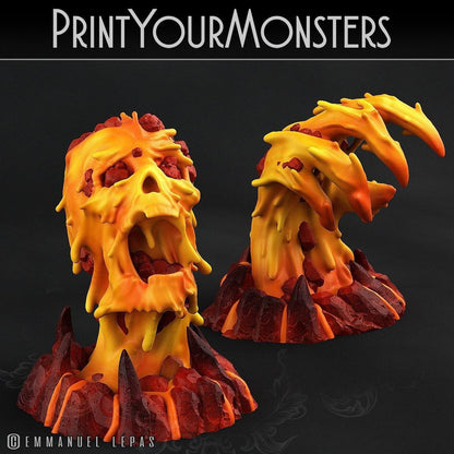 Infernal Magma Skull and Hand Miniatures Set | Fiery Symbols of Elemental Doom - Plague Miniatures