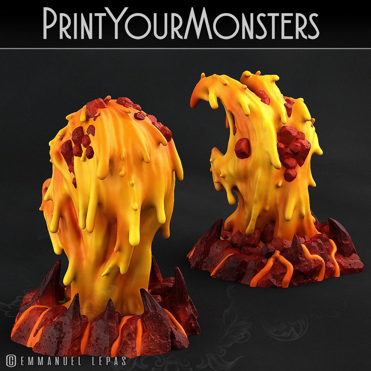 Infernal Magma Skull and Hand Miniatures Set | Fiery Symbols of Elemental Doom - Plague Miniatures