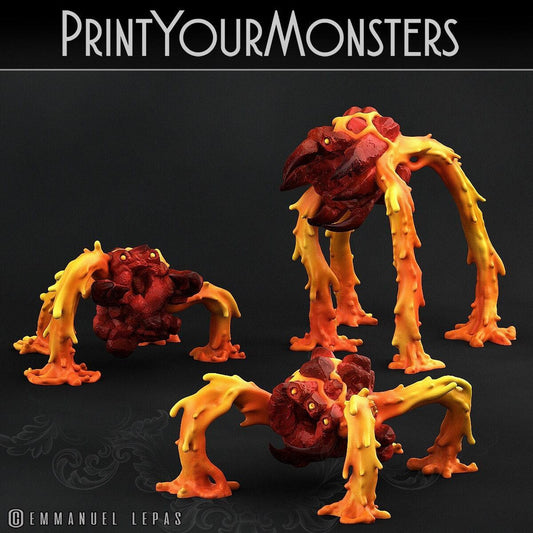 Infernal Magma Spiders Miniatures Fire Miniature | Print Your Monsters | Tabletop gaming DnD Miniature | Dungeons and Dragons, DnD 5e - Plague Miniatures shop for DnD Miniatures