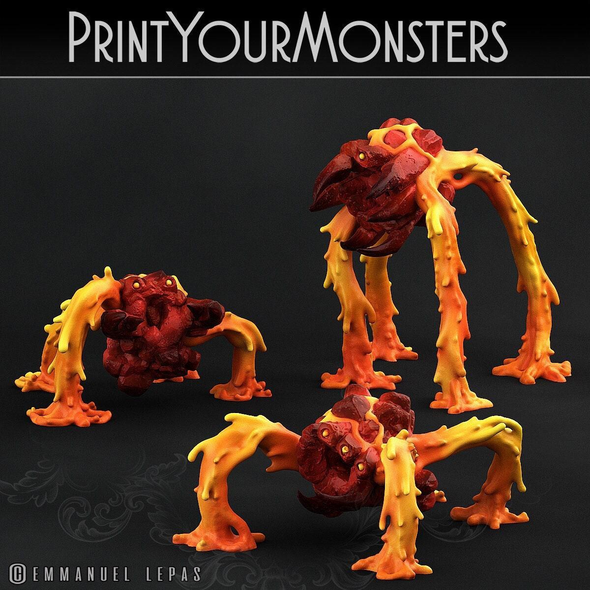 Infernal Magma Spiders Miniatures Set | Trio of Fiery Arachnids - Plague Miniatures