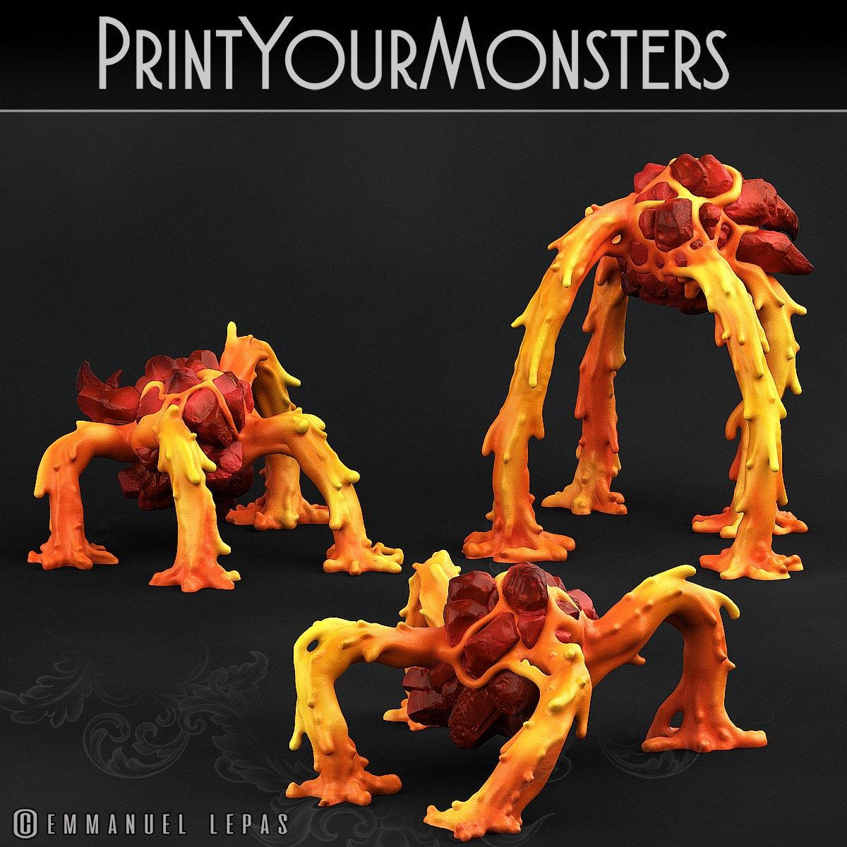 Infernal Magma Spiders Miniatures Set | Trio of Fiery Arachnids - Plague Miniatures