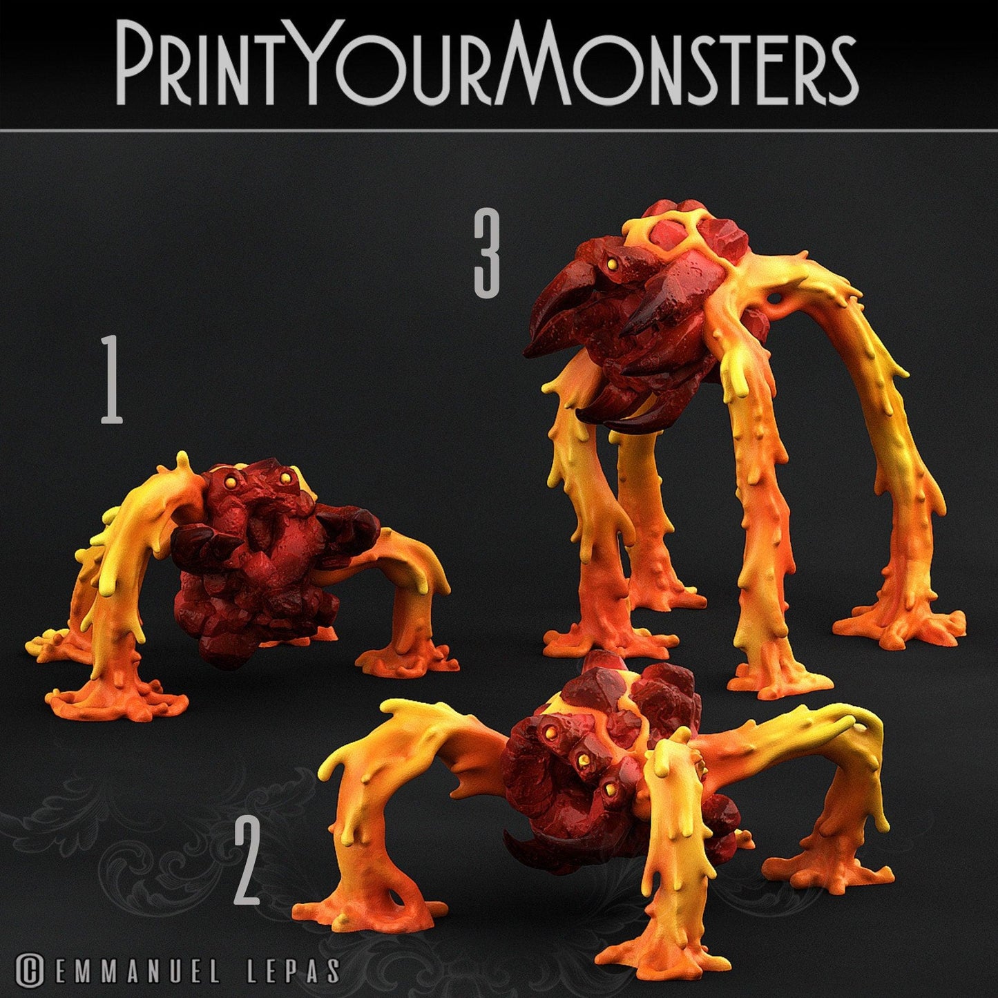 Infernal Magma Spiders Miniatures Set | Trio of Fiery Arachnids - Plague Miniatures