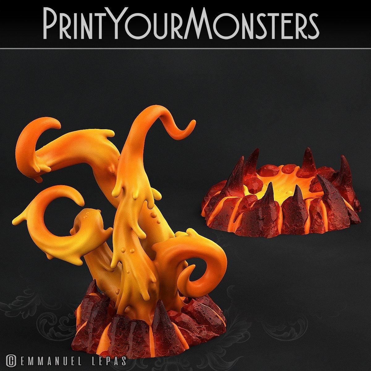 Infernal Magma Tentacles and Pool Miniatures Set | Elemental Abyss of Molten Fury - Plague Miniatures